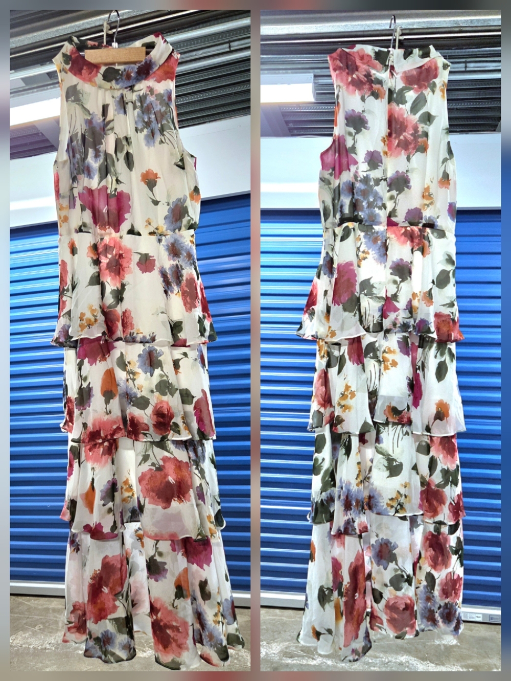 SLNY Floral Chiffon Ruffled Formal Dress 12